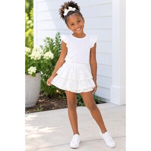Cat & Jack Girls White Eyelet Tiered Ruffle Skort Size XS 4/5
